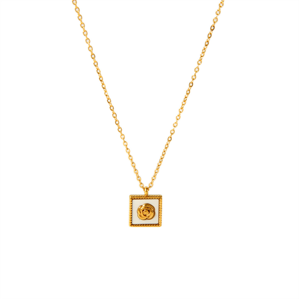 Collier pendentif géométrique en forme de cœur et de palmier en acier inoxydable en or 18 carats