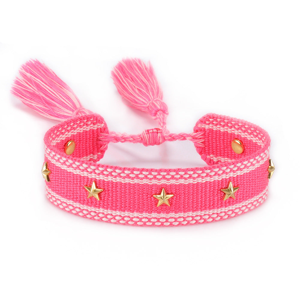 XINGX Square Rivet Braided Tassel Bracelet