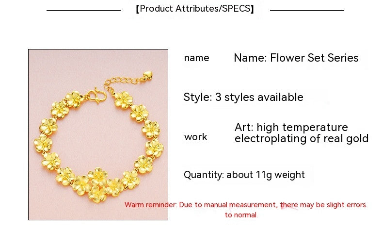 Vietnam Placer Gold Lady's Flower Accessories Necklace Bracelet Ring