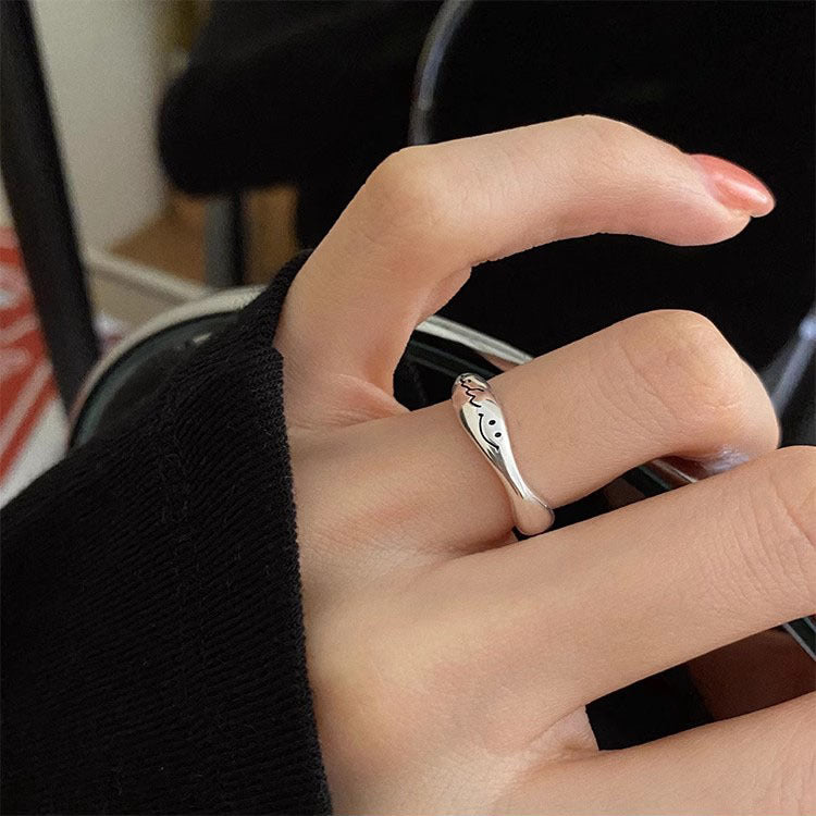S925 Sterling Silver Smile Letters Ring Women