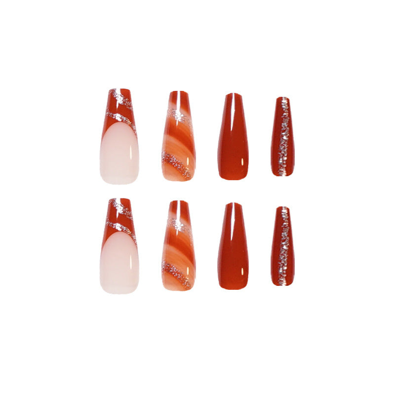 Porter des ongles feuille d'érable rouge manucure français pointe d'ongle Long Patch d'ongle presse sur les taches d'ongle manucure