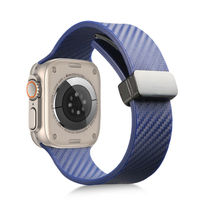 Suitable Watch Band Double Color Carbon Fiber Pattern Magnetic Buckle Silicone Strap