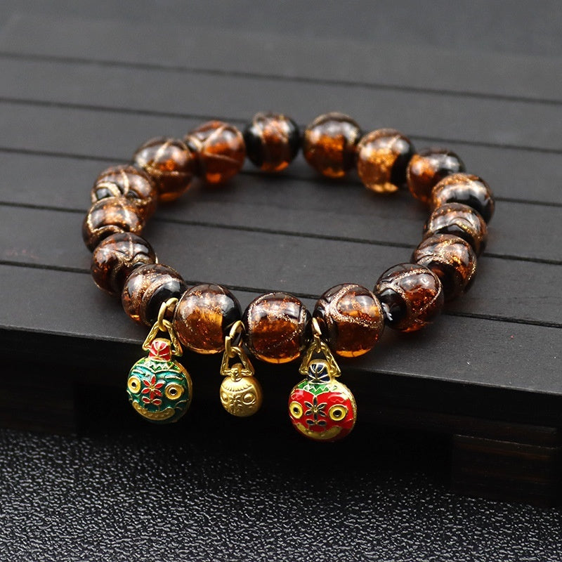 Bracelet glaçure de couleur gris parfumé, multi-trésor coloré, bête à avaler, perle de verre en soie dorée