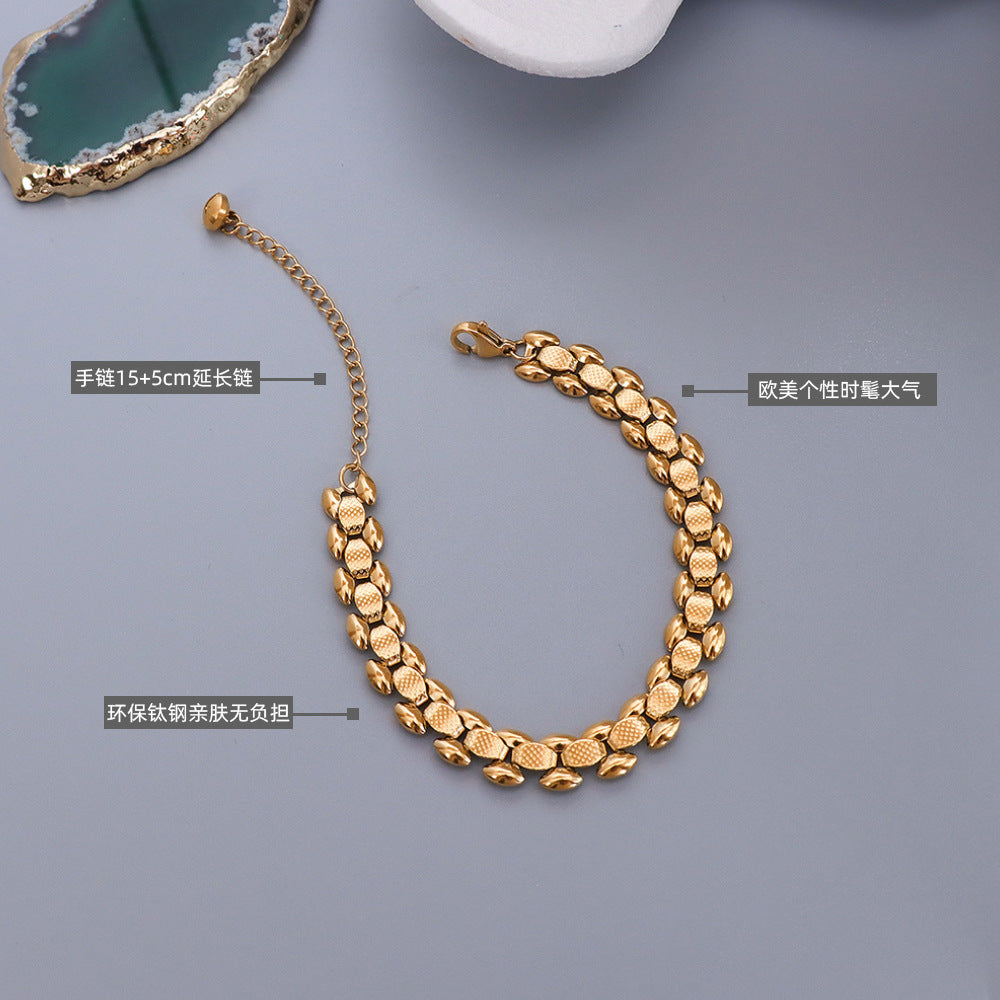 Widened Titanium Steel Plated 18K Gold Color Protection Bracelet