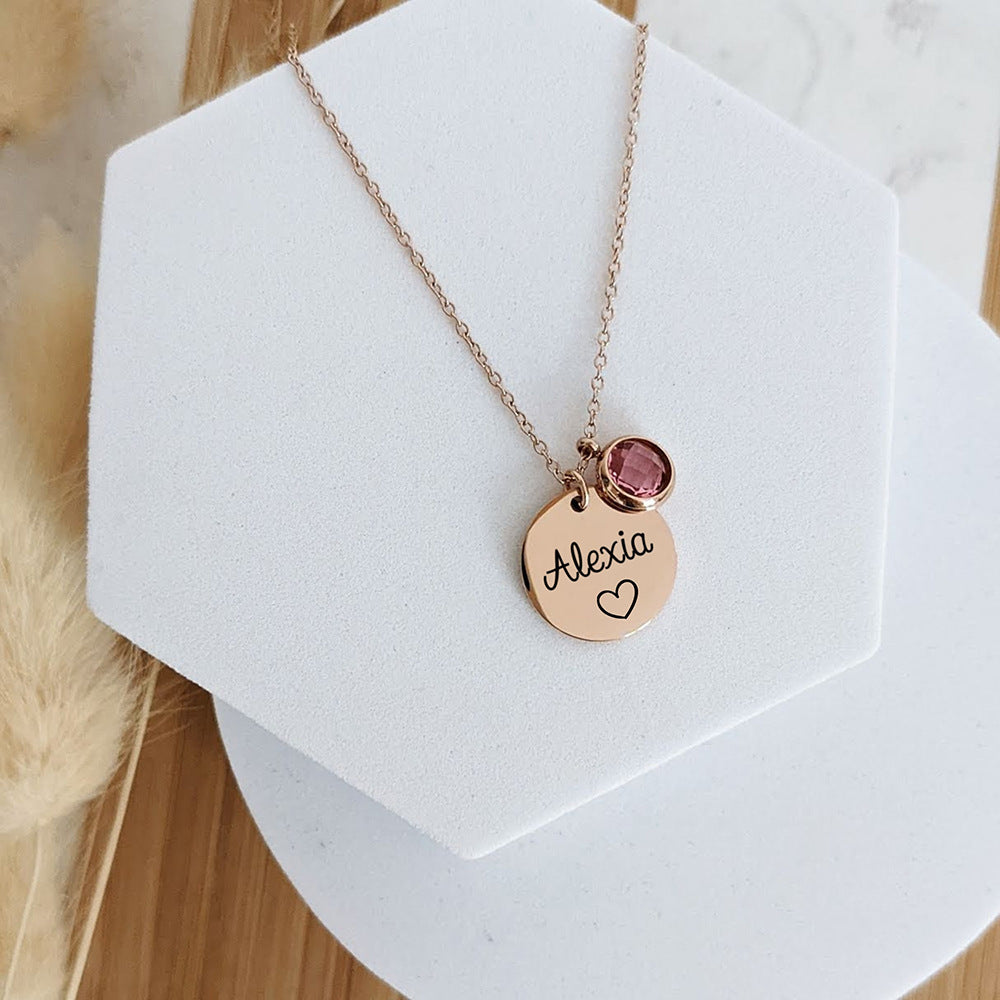 12 Color Birthstone Stainless Steel Disc Engraved DIY Necklace