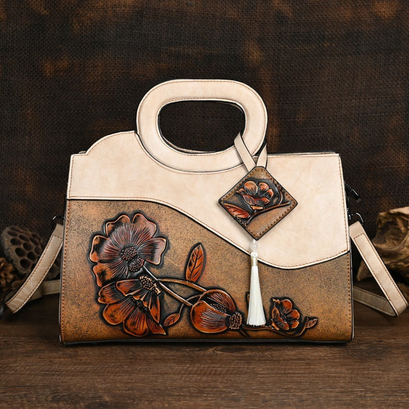 Bolso Retro portátil para mujer, bandolera artesanal con relieve, estilo étnico