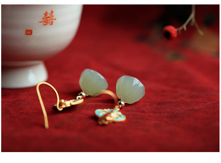 Boucles d'oreilles en argent Sterling et or ancien, Jade Hetian, graine de Lotus, émail pour femmes, rétro capricieuses