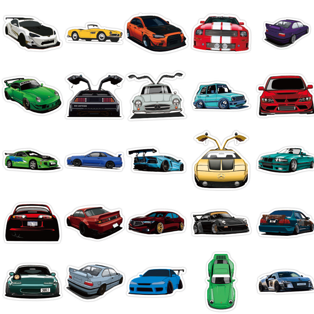 50 piezas de pegatinas de grafiti de coche de carreras modificadas, decoración personalizada para equipaje y portátil