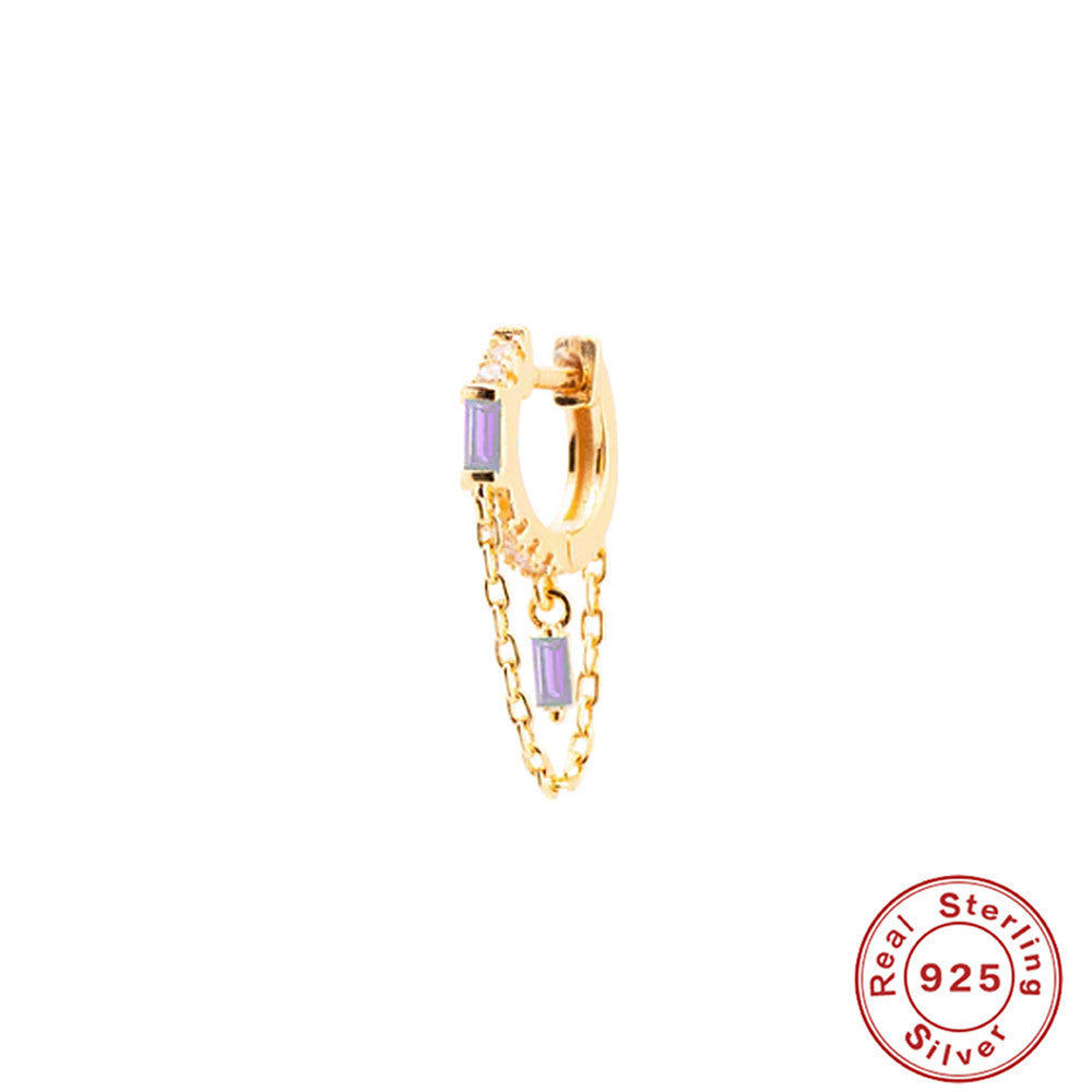 S925 Sterling Silver Ins Geometric Tassel Chain Square Zircon Earrings