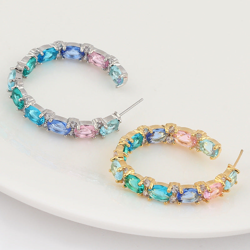 Pendientes de anillo redondos a juego de colores brillantes Circón de color elegante