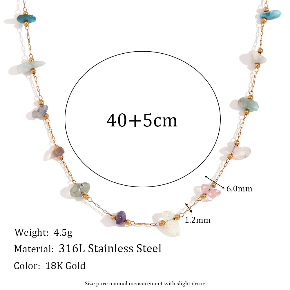 Fashion Special-interest Stainless Steel 18K Gold Plating Natural Gravel Bracelet Necklace