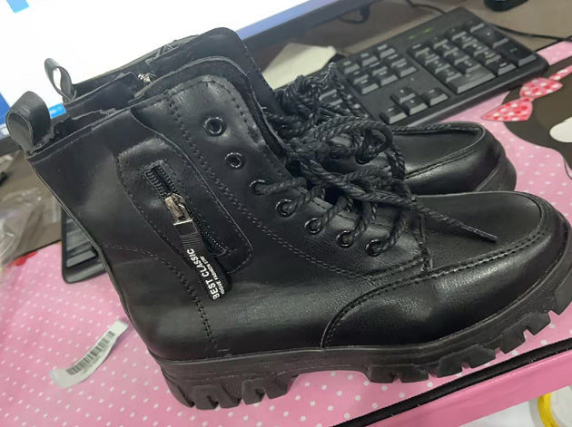 Short Boots Soft Leather Martin Flat Side Zipper Thick Bottom Generation Hair
