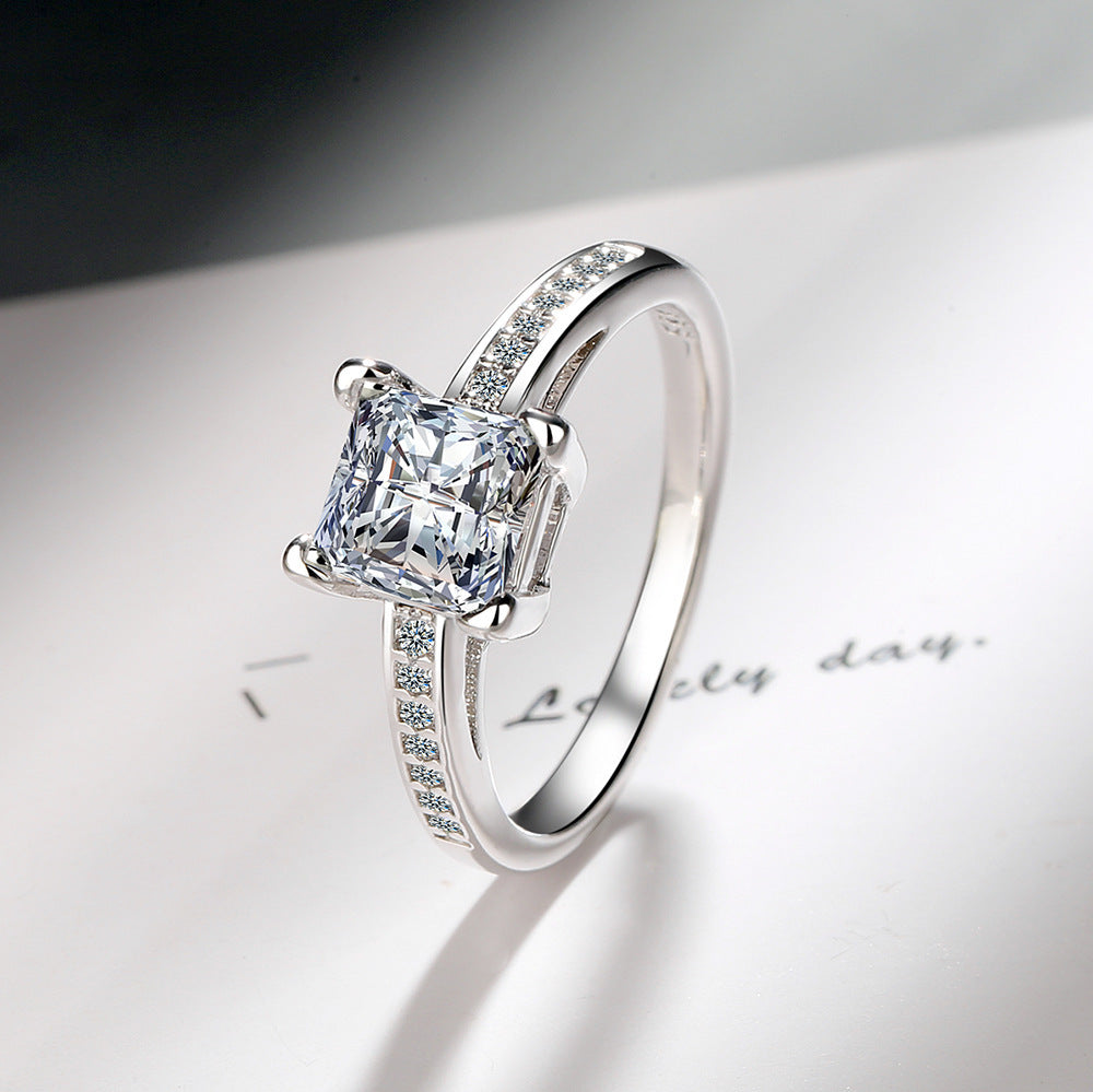 Bague de Bracelet transfrontalière de princesse en Zircon, strass carrés à quatre griffes