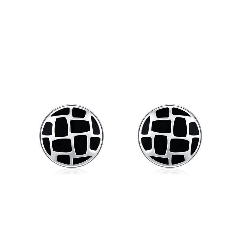 S925 Sterling Silver Round Black Dripping Stud Earrings Women's European And American Style