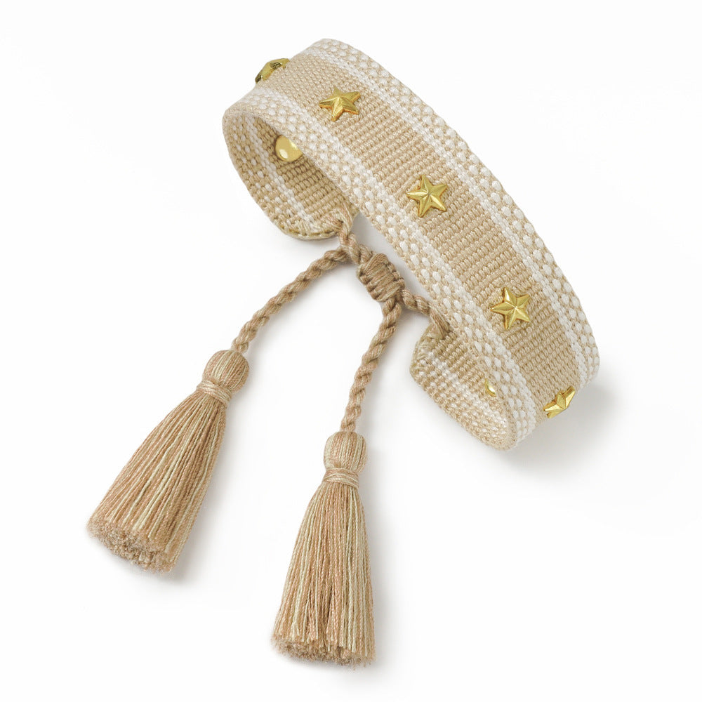 XINGX Square Rivet Braided Tassel Bracelet