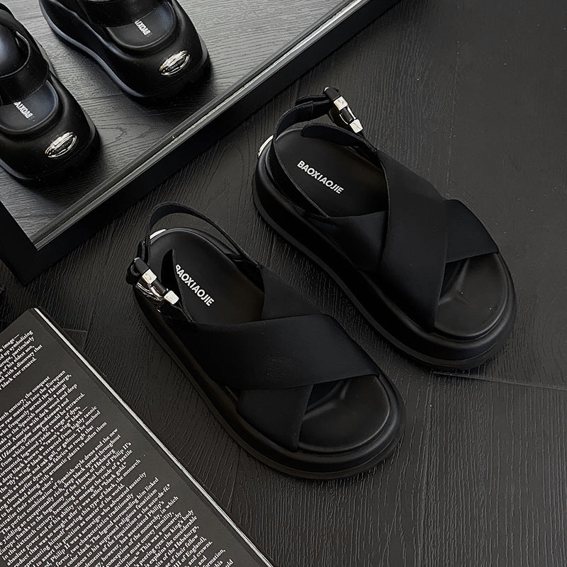 Sandales respirantes avec sangle à boucle croisée et plateforme EVA, vêtements d'extérieur mode rétro