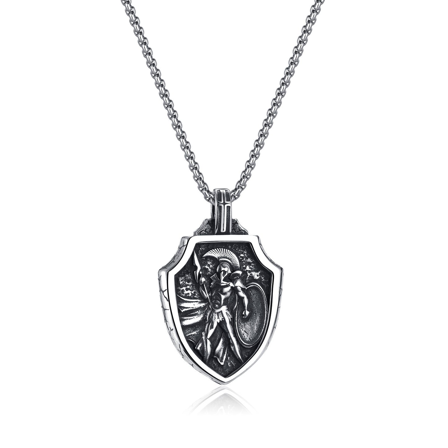 OP Retro Design Warrior Shield Titanium Steel Pendant Necklace