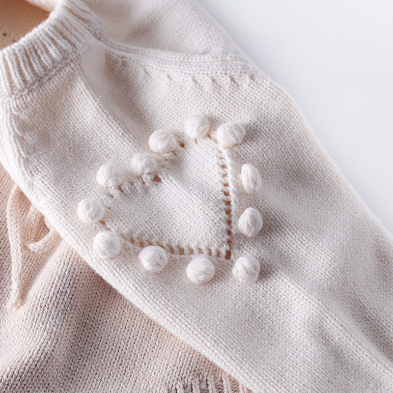 Pull d'amour fait à la main pour bébé, body tricoté en laine à manches longues