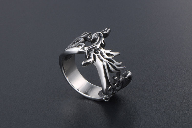 Ornament Retro Phoenix God Bird Titanium Steel Fashion Ring