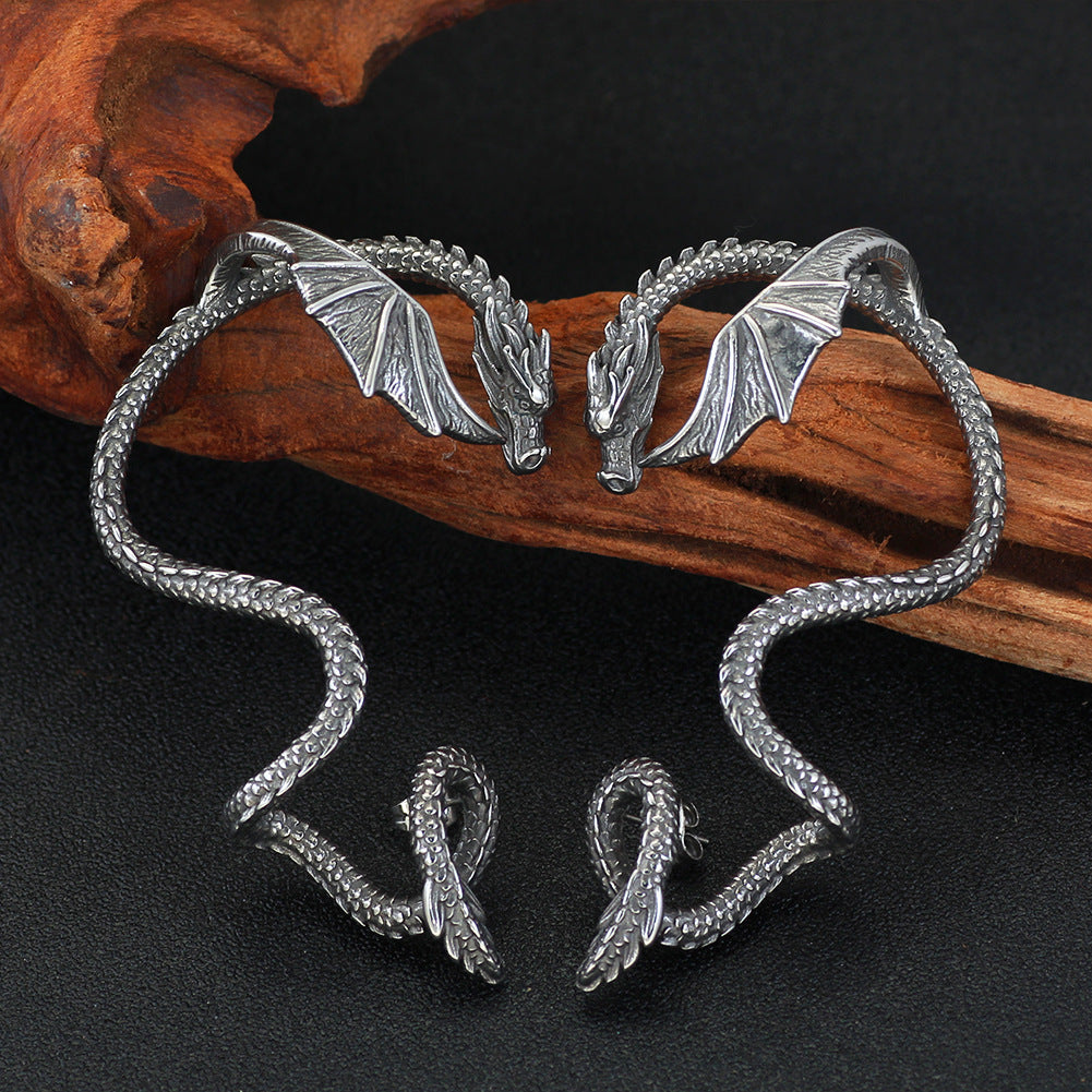 Boucles d'oreilles dragon gothique punk rétro en acier inoxydable