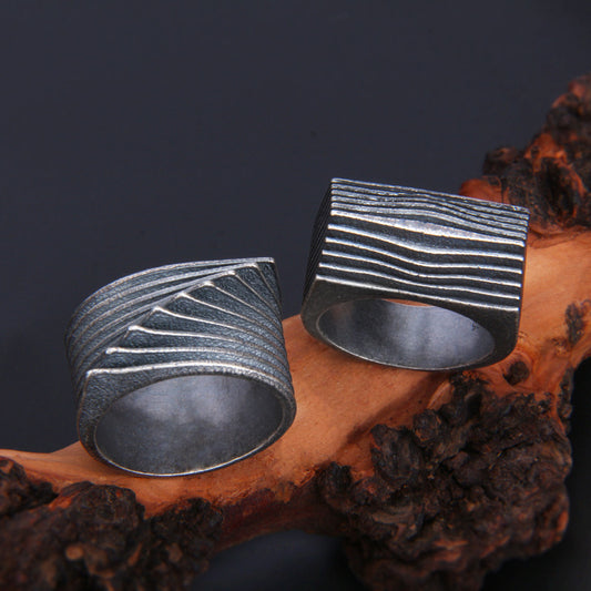 Anillo de rayas irregulares retro de plata de ley S925