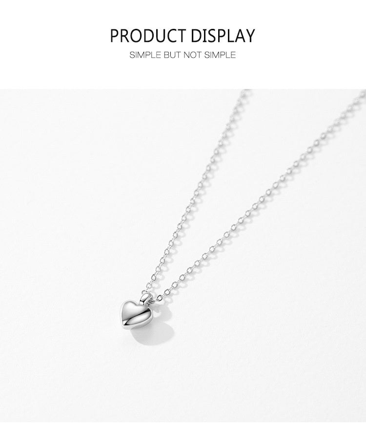 Sterling Silver Simple Heart-shaped Pendant Necklace For Women