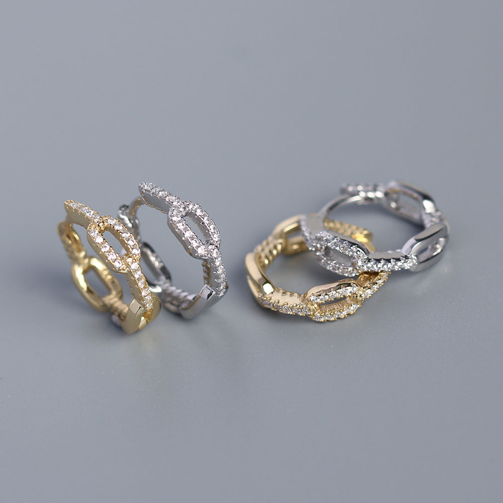 S925 Sterling Silver INS Niche Chain Diamond-studded Design Earrings