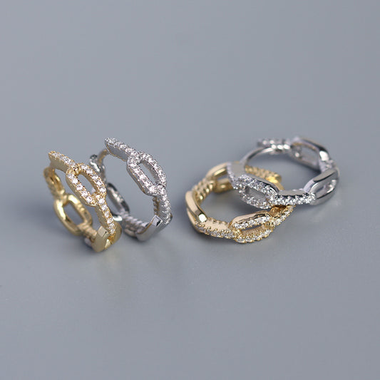 S925 Sterling Silver INS Niche Chain Diamond-studded Design Earrings