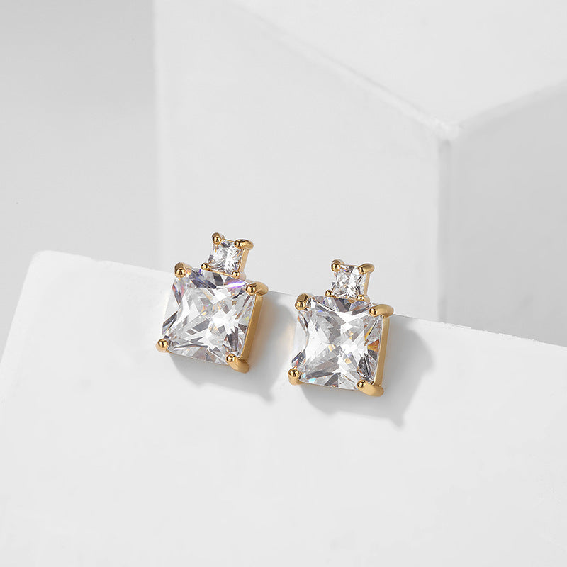 Colored Gems Blue Burst Geometric Square Zircon Earrings