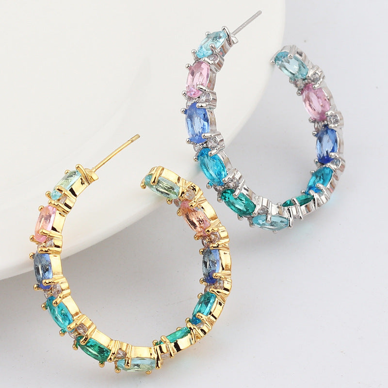 Pendientes de anillo redondos a juego de colores brillantes Circón de color elegante