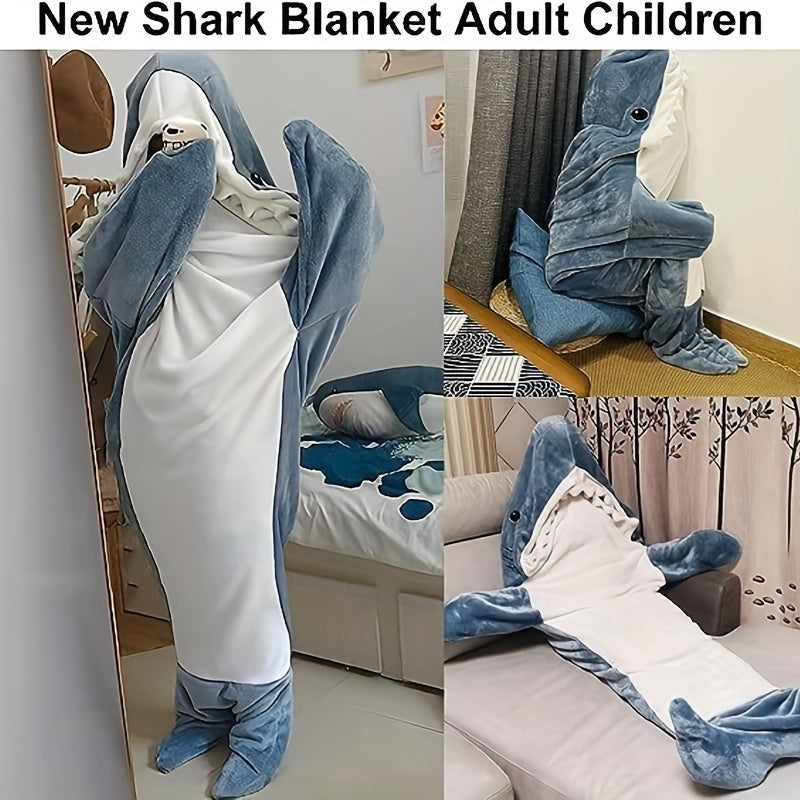 Couverture de requin pour adultes, couverture de requin à capuche, couverture de requin en flanelle super douce et confortable, sac de couchage pour costume de cosplay pour garçons et filles pour la nuit