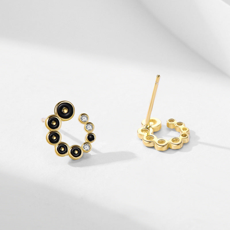 S925 Silver Black Round Micro Zircon-encrusted Stud Earrings