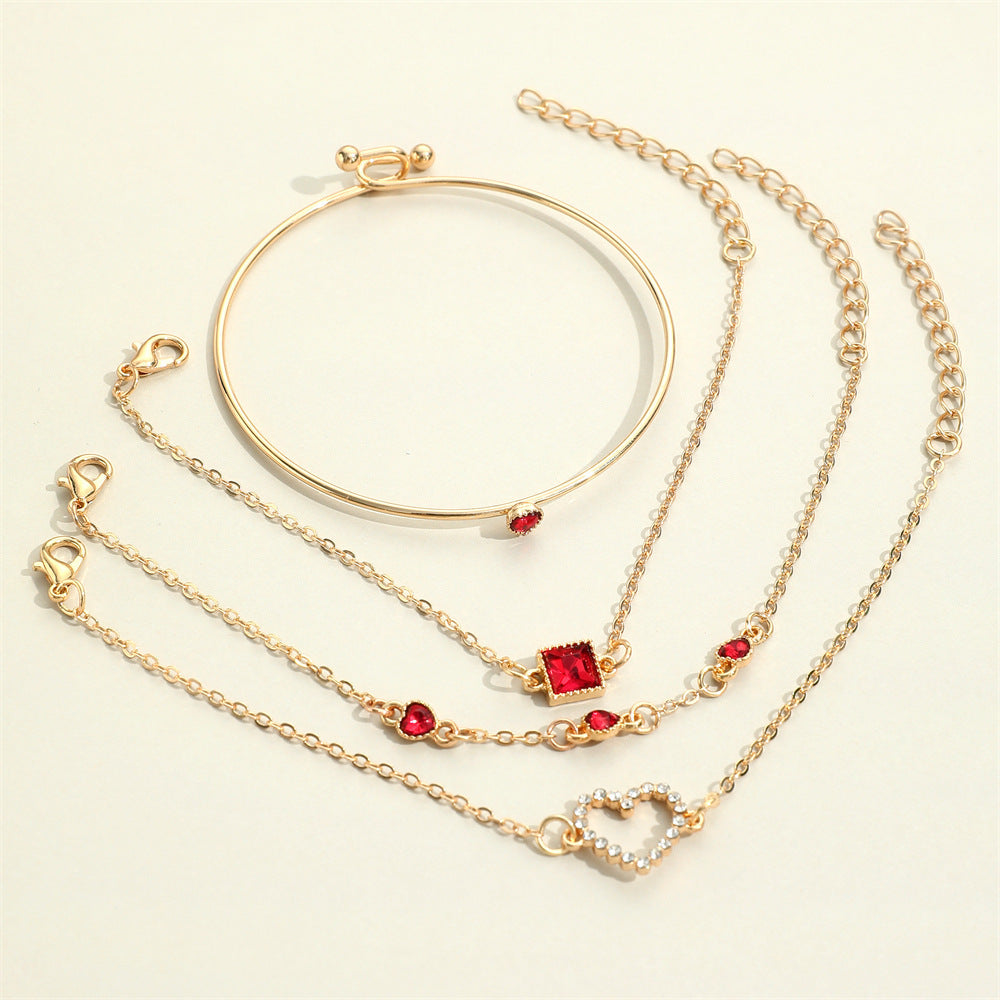Bracelet de pierres précieuses carrées de luxe léger pour femme, entièrement bijou, cœur aimant, cœur de pêche