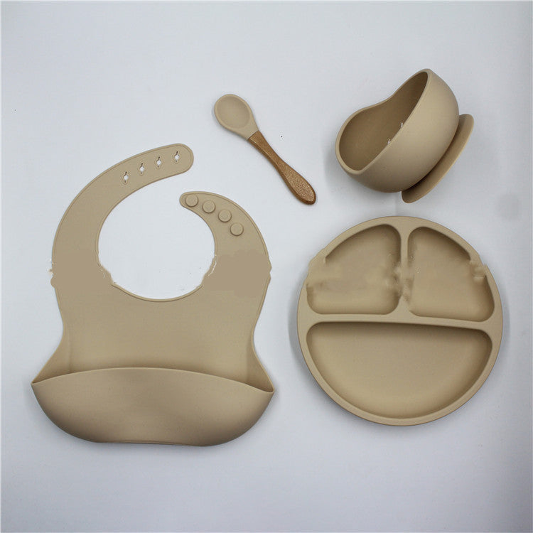 Bavoir assiette à dîner cuillère bol 4 pièces ensemble Silicone bébé bol bavoir assiette ensemble