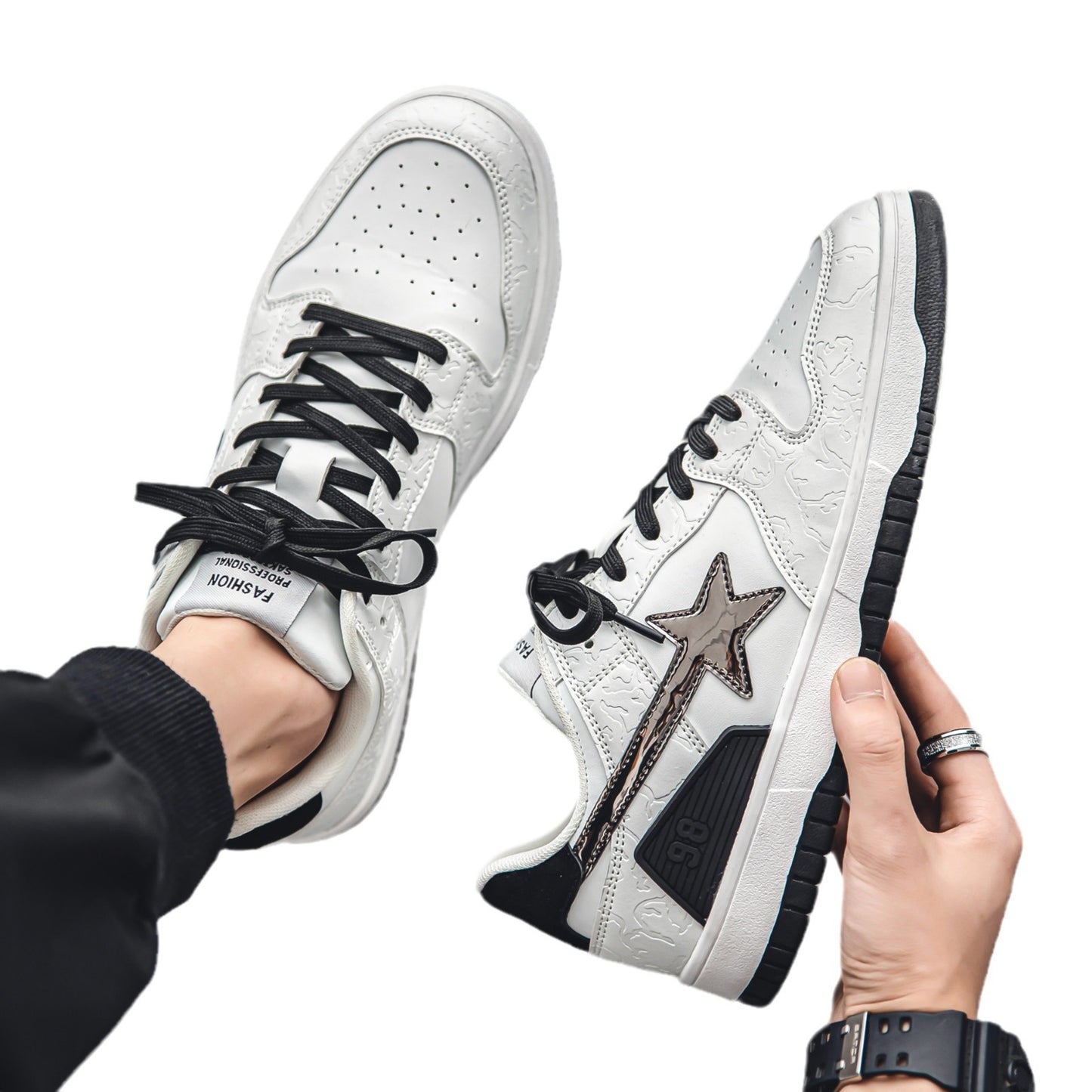 Zapatilla retro XINGX de color plano en contraste para mujer, todo fósforo