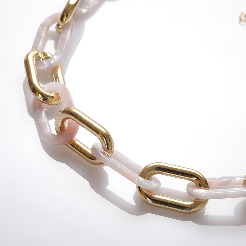 Acetate Acrylic Metal Buckle Stitching Leopard Print Plate Short Necklace