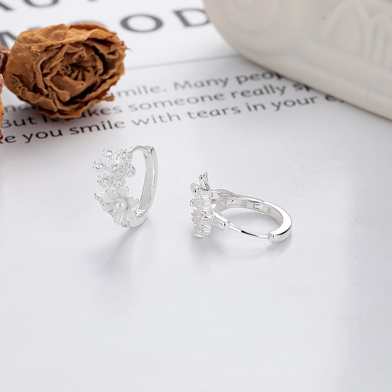 S925 Sterling Silver Artistic Pearl Stitching Snowflake Inlaid Zircon Trendy Earrings