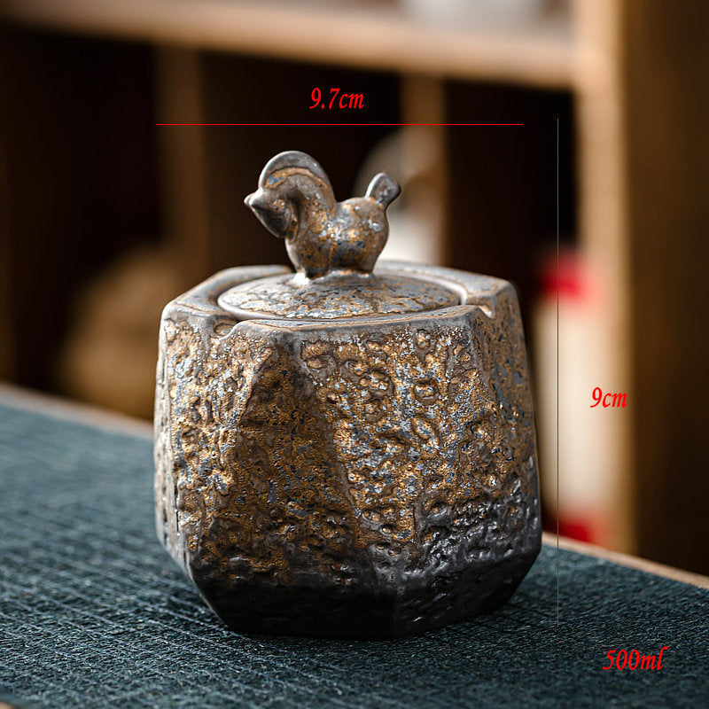 Cendrier en céramique doré en grès, grand cendrier rétro Anti-vol avec couvercle, pour la maison, le salon et le bureau