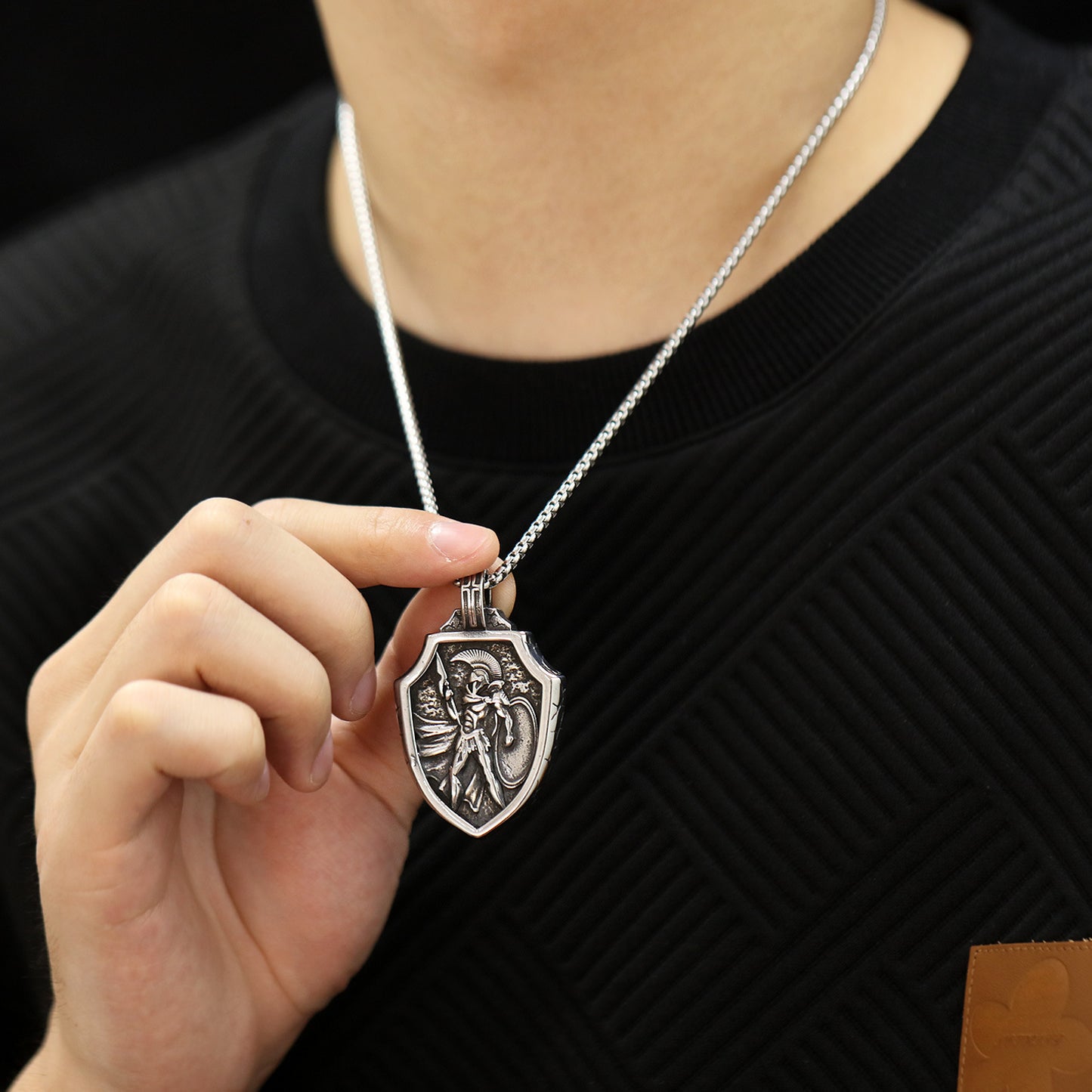 OP Retro Design Warrior Shield Titanium Steel Pendant Necklace