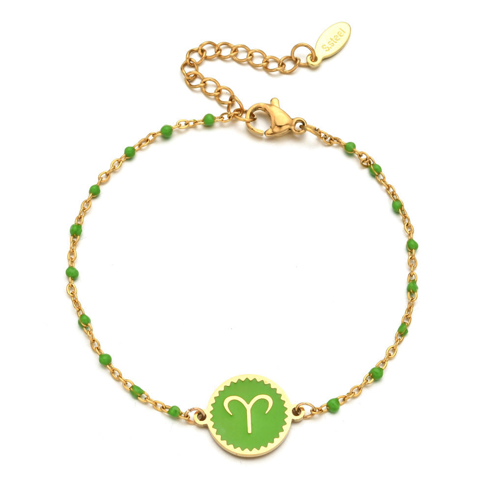 Stainless Steel Oil Dripping Bracelet Female Creative 12 Constellation Pattern