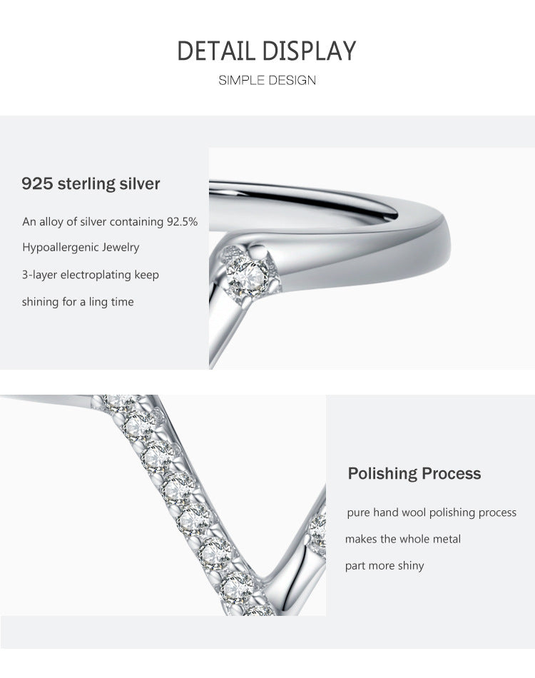 Women's Fashion V-shaped S925 Sterling Silver Ring