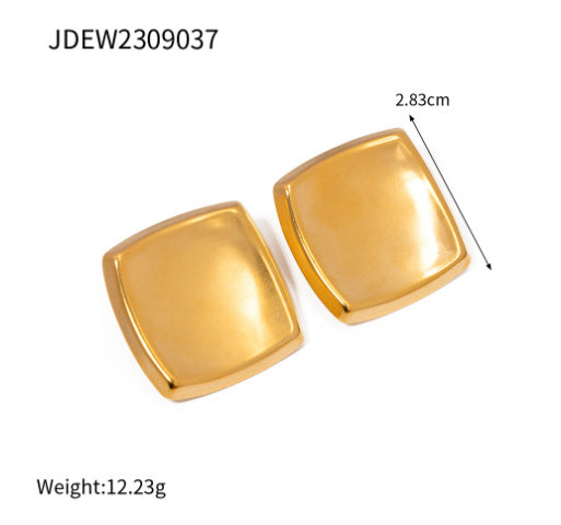 Minimalist Retro 18K Gold Rectangular Earrings