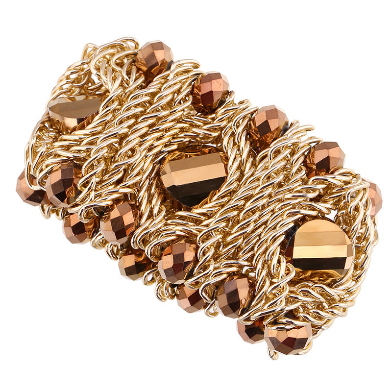 Bracelet en verre de cristal de pierre précieuse tissé à la main en aluminium avec fermeture éclair