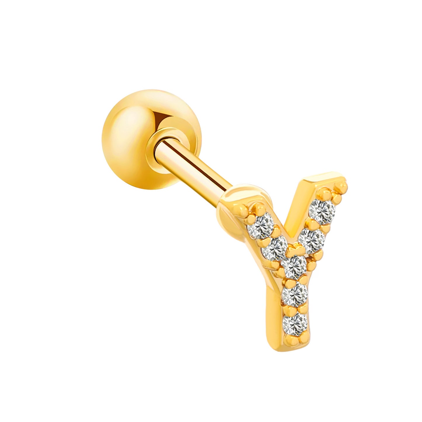 Inlaid Zircon 26 English Letters Ear Bone Stud Retro Personality Alloy Letter Thread Stud Earrings Ear Piercing