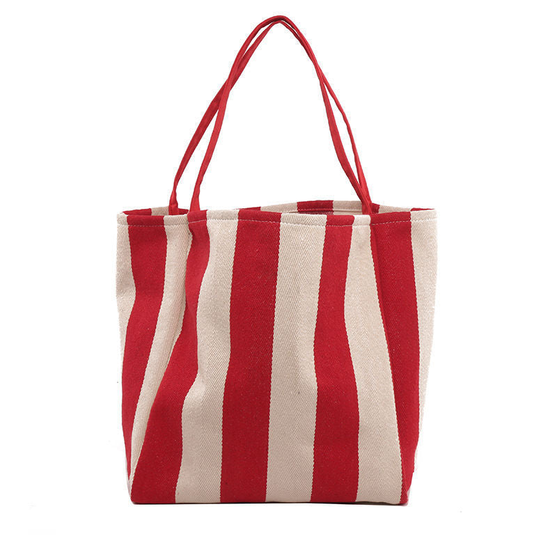 Color Woven Canvas Shoulder Bag For Students