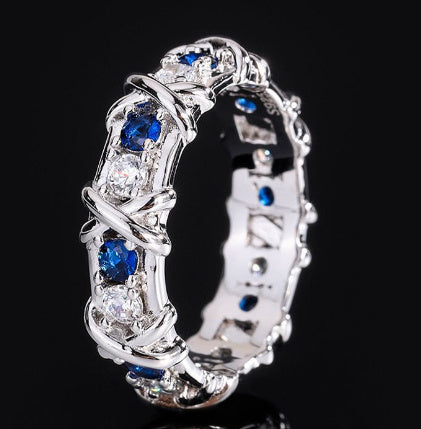 Anillo cruzado de circonio brillante de lujo, joyería sencilla de moda
