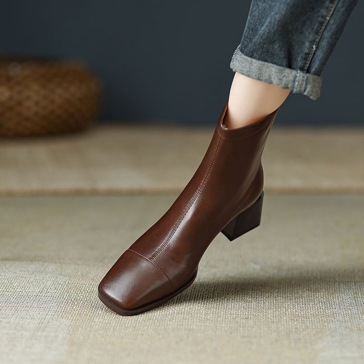 Bottes courtes à talons épais pour femmes, automne et hiver, rétro français