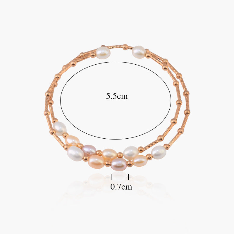 Pulsera de perlas naturales de agua dulce Pulsera de diseño de doble capa de nicho