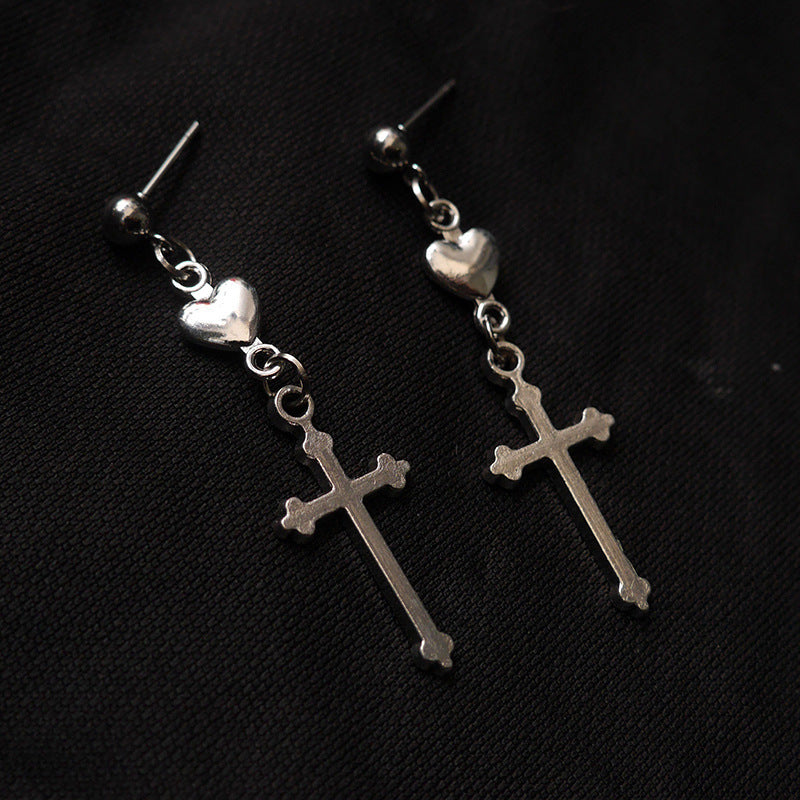 Boucles d'oreilles Vintage Cross Love Heart Foncé