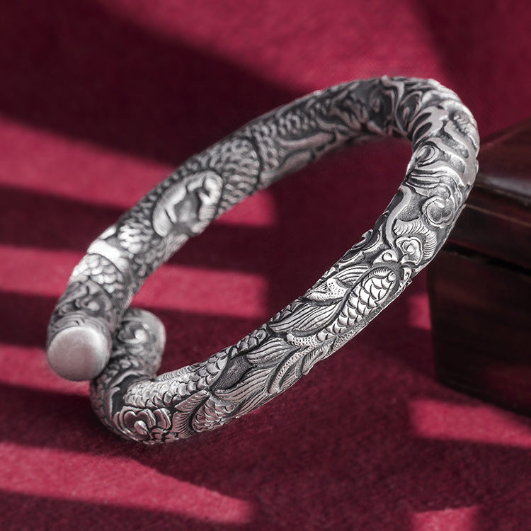 Bracelet de jeu de perles à double tête en argent pour hommes